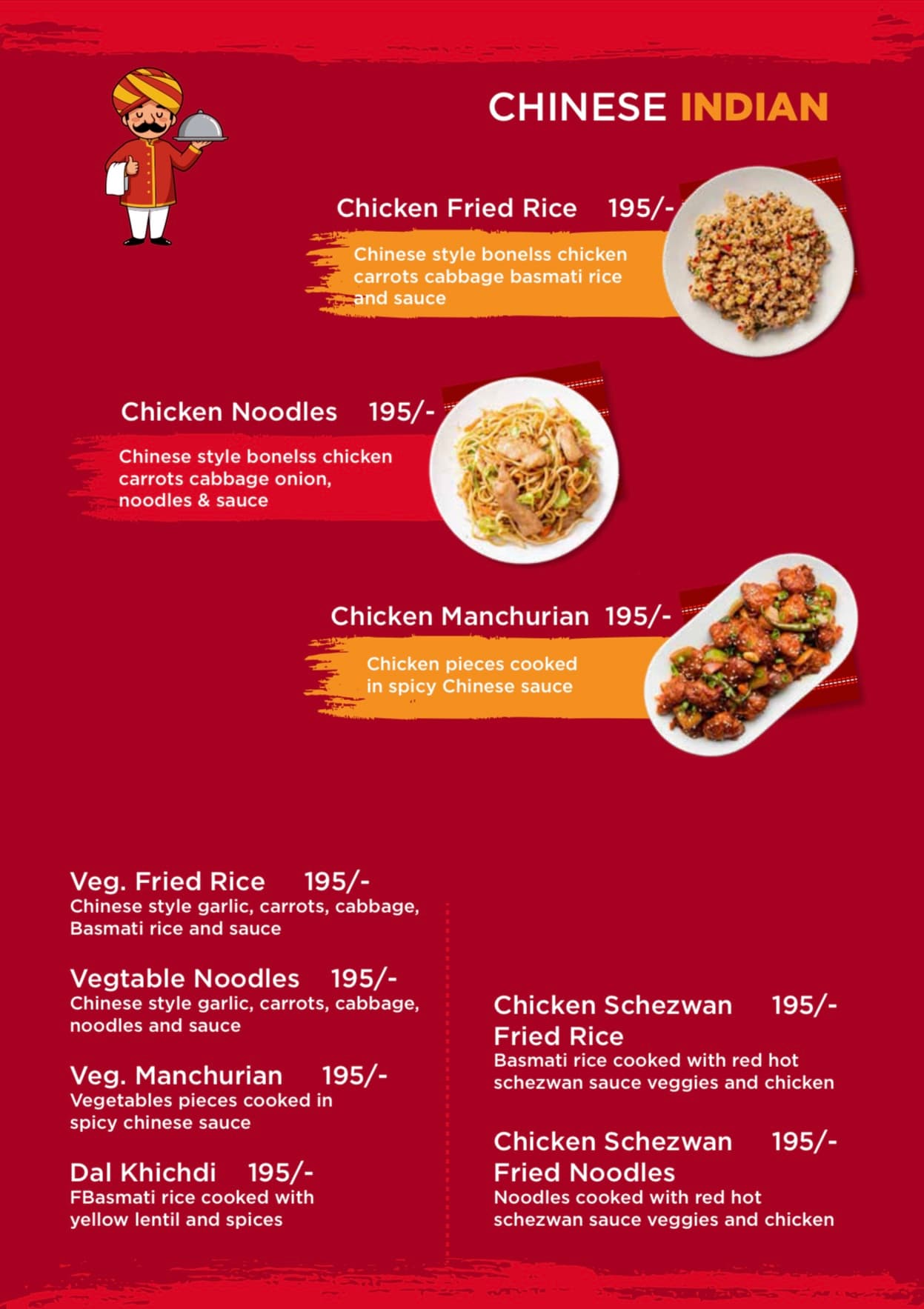 Menu page: Chinese-Indian dishes