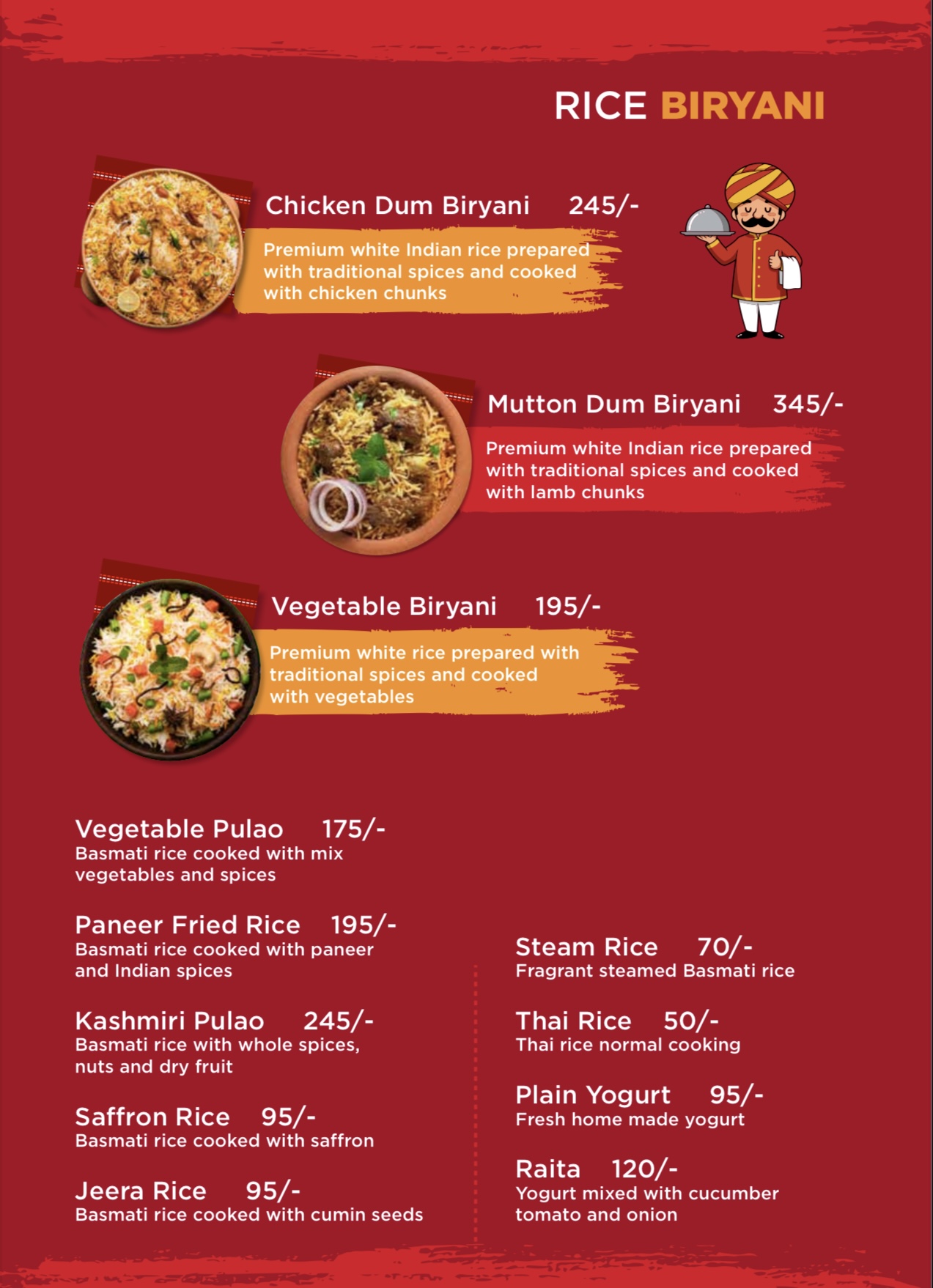 Menu page: Rice and biryani