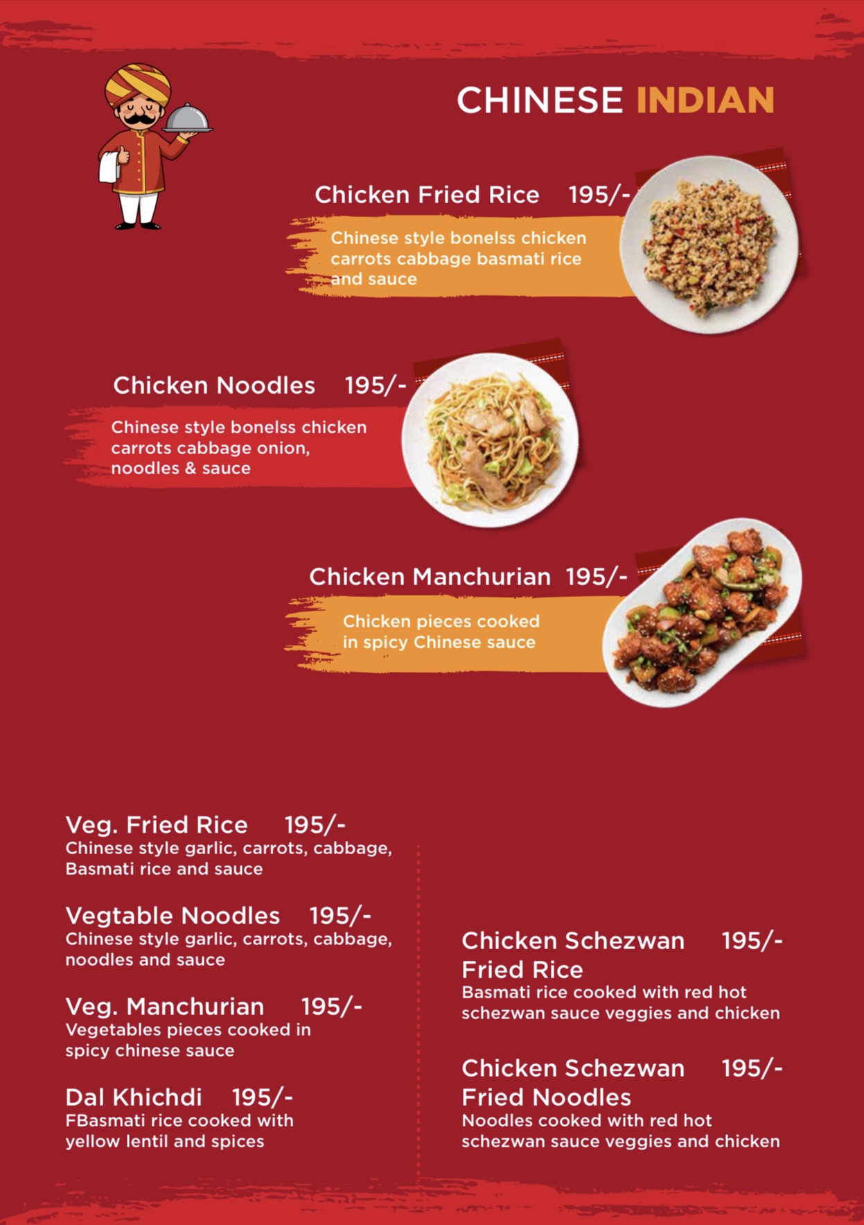 Menu page: Chinese-Indian dishes
